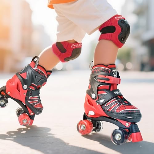 Kids Adjustable Light-Up Roller Skates - Spider Red, Small Size
