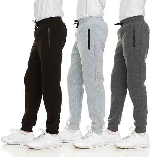 PURE CHAMP 3Pk Boys Sweatpants Fleece Athletic Workout Kids Clothes Boys Joggers with Zipper Pocket and Drawstring Size 4-20