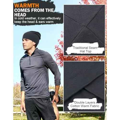 JHYWELL Cotton Beanie Hat Jersey Soft Skull Caps Lightweight Sleep Cap Running Beanies Light Weight Chemo Hat for Men & Women