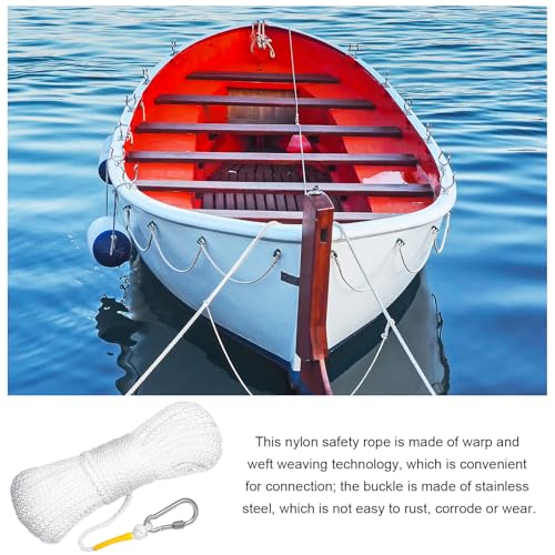 Floating Life Ring Rope with Stainless Steel Hook - White, 30m