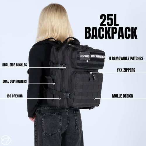 WOLFpak 25L Athletic Gym Backpack - Durable 1000D Waterproof Oxford Material with MOLLE Webbing, Laptop Pocket & Dual Cup Holders, Durable Fitness/Travel/Military Daypack (One Life)