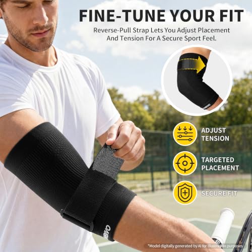 CAMBIVO Tennis Elbow Brace with Strap - Support Sleeve, Black, Medium