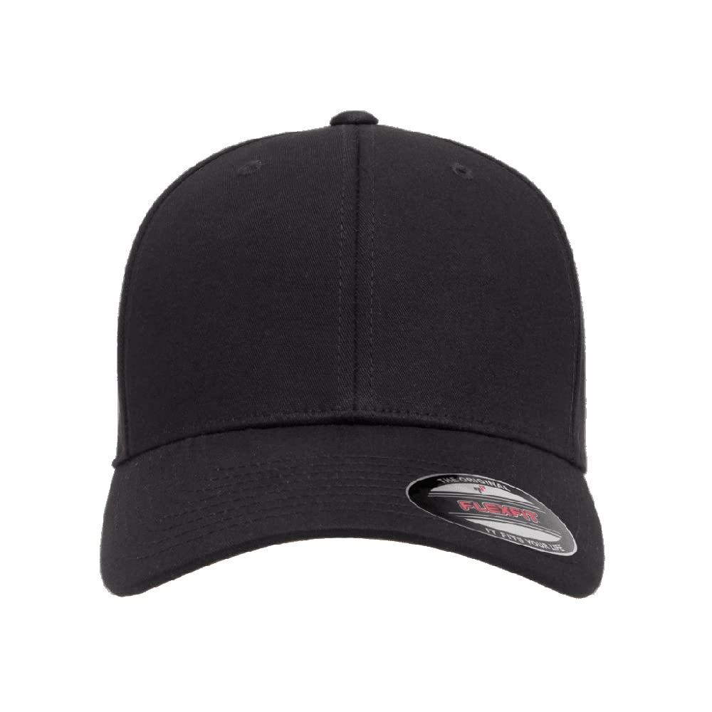 The Hat Pros Flexfit 5001 Standard Cotton Twill Structured 6-Panel Fitted Baseball Cap with Permacurv Visor (Black, L/XL)
