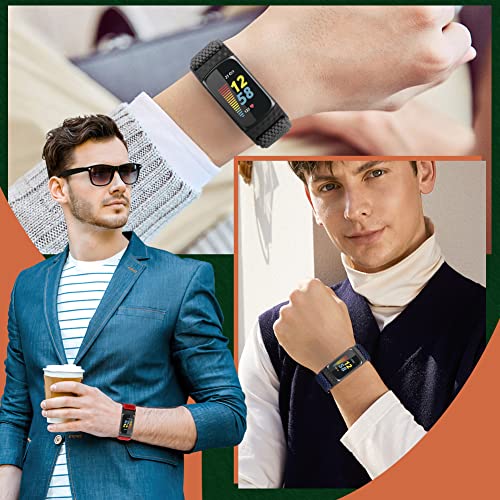 enkic Elastic Nylon Fitness Bands Compatible with Fitbit Charge 5/6 4 Pack Black Gray Blue Orange