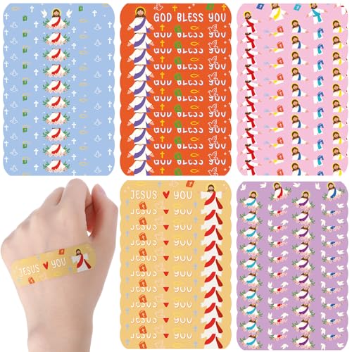 Geiserailie 400Pcs Jesus Colorful Cartoon Adhesive Bandages Jesus Kids God Bless You Waterproof Breathable Bandages Pack for Children(Jesus)