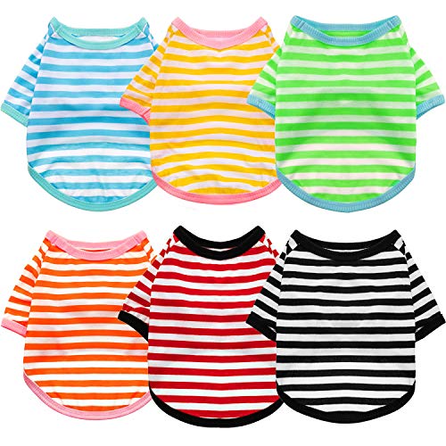 Pet Cotton Striped Dog T-Shirt - Light Color, Medium Size, 6 Pack