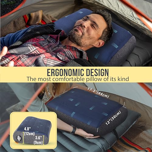 Travel Pillow with Removable Foam Cover - Blue, Adjustable Firmness, Compact for Plane Car Camping