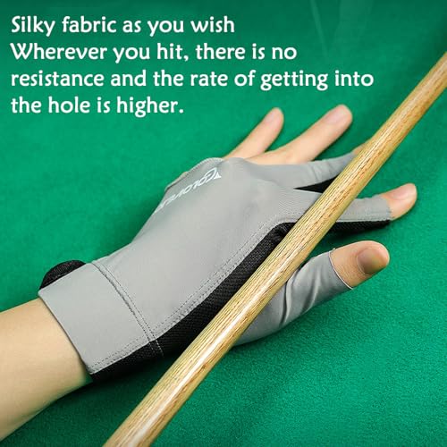 Grey Left Hand Pool Glove for Billiards and Snooker - 3 Finger, Men & Women