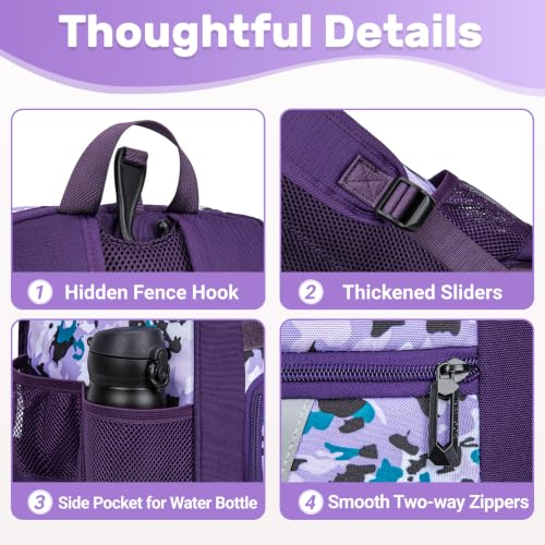 KAVIGOR Youth Baseball Bag Purple Camo T-Ball Backpack with Shoes Compartment
