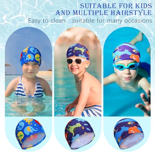 Geyoga Kids Swim Caps 3 Pieces Bathing Swimming Hats Unisex Polyester Bathing Pool Cap Summer Swim Caps for Boys Girls Long Short Hair