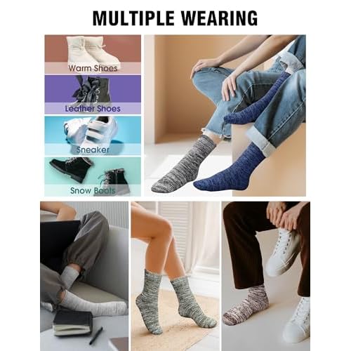 Yeblues 5 Pairs Thick Wool Socks Mens, Warm Winter Fuzzy Socks,Soft Hiking Socks Men Moisture Wicking Boot