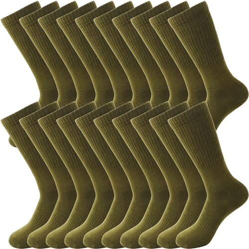 Men's Military Socks Green 10 Pairs Crew Boot Socks for Soldiers & Outdoor Activities - Skyebed