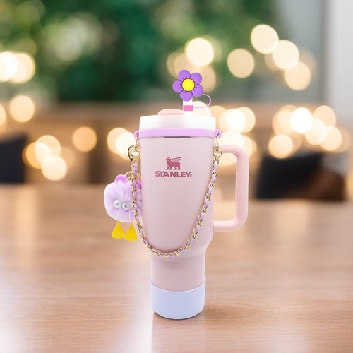 LEISENOR Cup Accessories Set for Stanley Cup 40oz & 30oz Tumbler, Including Water Bottle Handle Strap, Silicone Cup Boot, Silicone Straw Cover, Keychain Charms