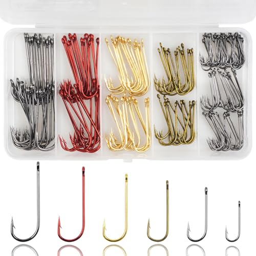 150 Pcs Fishing Hooks Kit - Aberdeen Long Shank Bait Hooks for Saltwater & Freshwater