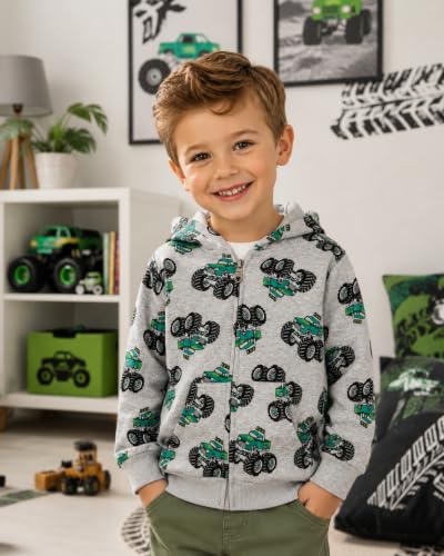 A-Cute Monster Truck Gray Hooded Dinosaur Hoodie Jacket for Toddler Boys 1-7 Years