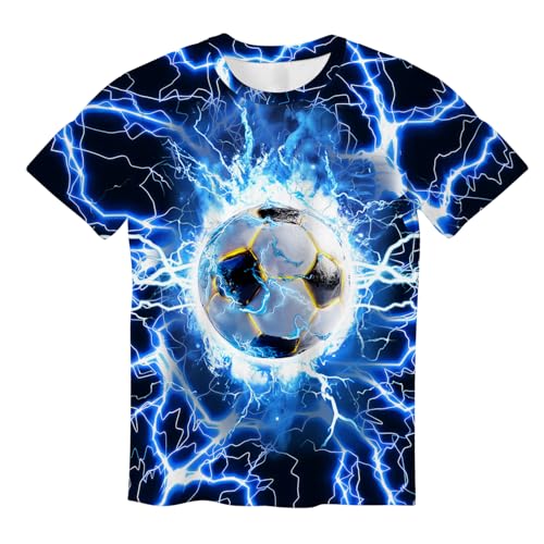 Kids Neon Tie Dye Shirt - Crewneck Short Sleeve Tee for Boys & Girls 6-16 Years, Blue Lightning Soccer Variation 11-13 Years