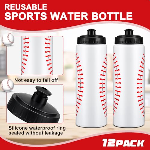 12 Pack 20oz Baseball Water Bottles Bulk Reusable Sports Hydration Bottles