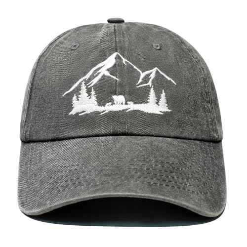 Mountain Trees Hat for Men Women, Embroidered Hiking Camping Climbers Nature Lovers Outdoorsy Baseball Caps Adjustable