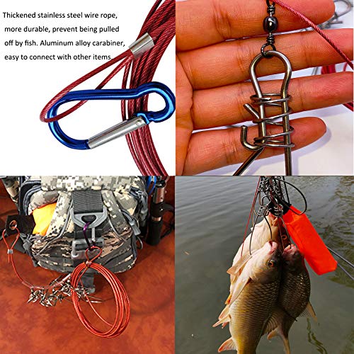 Fish Stringer Kit 5M with 10 Buckles, Stainless Steel Live Fish Lock & Float