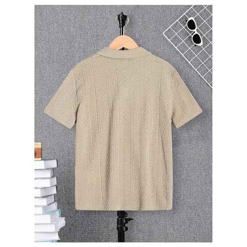 Verdusa Boys Button Down Shirt Tops Short Sleeve Collar Textured Tee Shirts