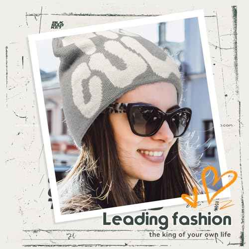 TaowaveWomen Beanie Y2k Hat,MEA Culpa Graphic Beanies Designs,Winter Hat Knit Skull Cap Gray Blue