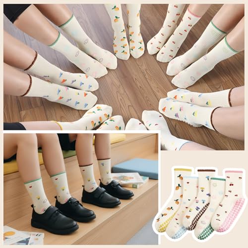 Cute Women Pilates Grippy Socks - 5 Pairs Non-Slip Athletic Socks