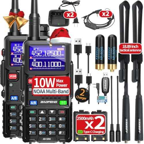 Baofeng Radio Ham Radio Handheld AR-5RM 10W Long Range Rechargeable Tactical NOAA Weather Two Way Radio Walkie Talkie for Adults with Programming Cable,USB-C Charging for Survival Gear Hunting,2 Pack