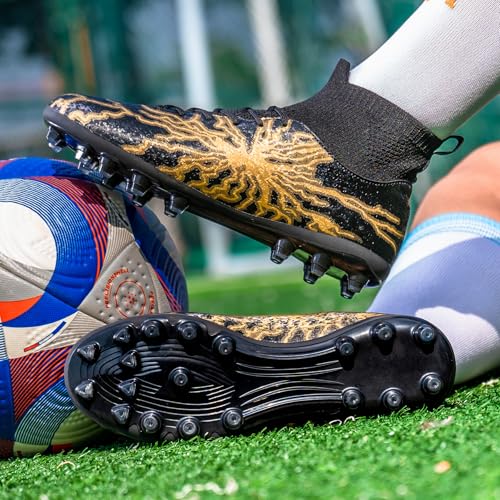 Kids Soccer Cleats Boys Girls Turf Training Football Shoes - 3 Big Kid Black