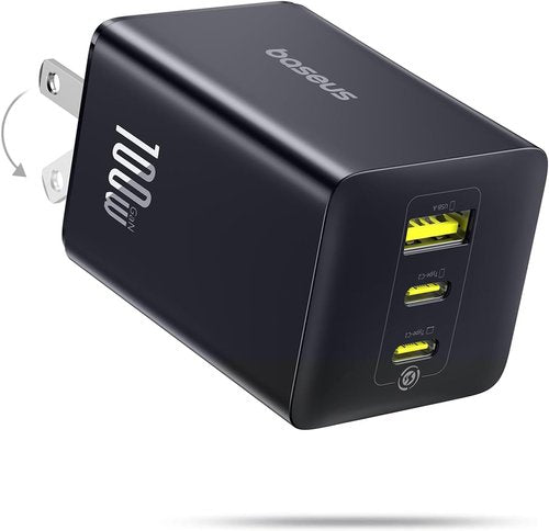 Baseus 100W USB C Charger Block, 3-Port Foldable Compact PPS Wall Charger, Fast Charging Power Adapter for MacBook Pro/Air, iPad, iPhone 16/15, Galaxy S24, Steam Deck & More