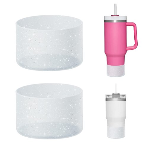 WUQID 2 Pack Bling Silicone Boot Compatible with Stanley Quencher Adventure 40oz & Stanley IceFlow 20oz 30oz, Reduces Dents Protective Water Bottle Bottom Cover Sleeve Compatible with Stanley Tumbler