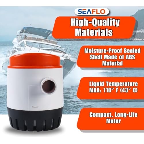 SEAFLO 06 Series Automatic Submersible Bilge Pump - 750GPH, 12V, 3/4" Outlet, 4-Year Warranty! All-in-One Pump and Float Switch, Snap-Off Strainer, Compact for Marine Boat Yacht, CE Rohs Certified