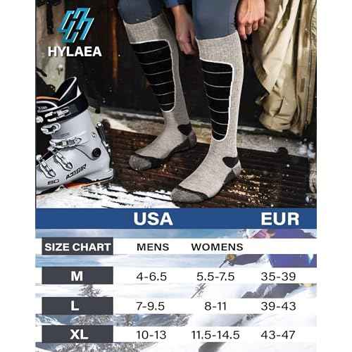 Hylaea Merino Wool Ski Socks, Cold Weather Socks for Snowboarding, Snow, Winter, Thermal Knee-high Warm Socks, Hunting