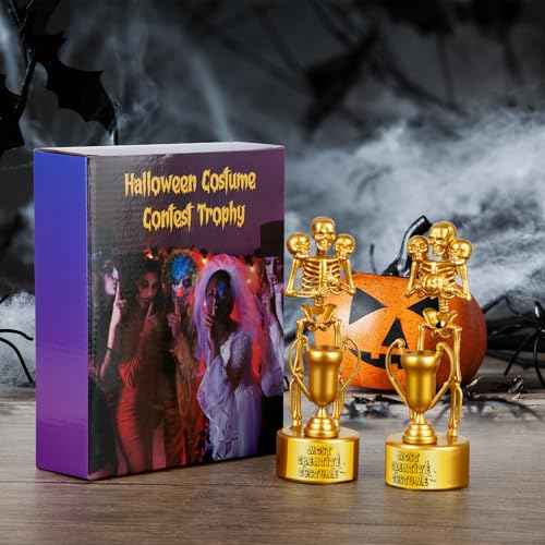 Halloween Trophy Awards 4 Pack Gold Best Costume Skeleton Trophies for Halloween Medals Party Favor Prizes, Trick or Treat, Costume Contest, School Classroom Rewards