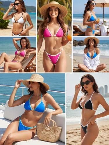 Women's Thong Bikini Set - Large Blue Floral Swimwear
