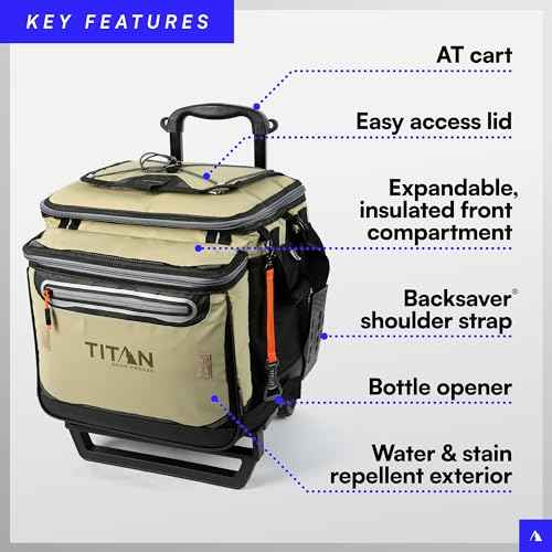 Titan Deep Freeze 60 (50+10) Can Wheeled Cooler - Collapsible Rolling Cooler with Wheels and All-Terrain Cart