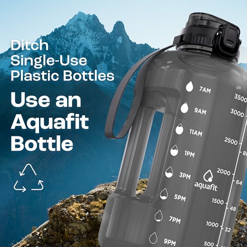 AQUAFIT 128 Oz Water Bottle with Time Marker & 2-in-1 Lid - BPA Free