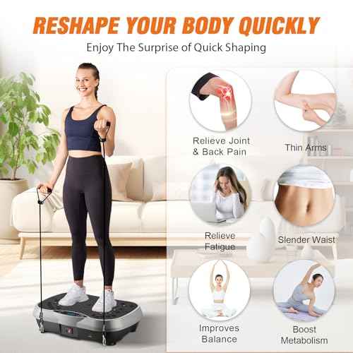 ALSO GO Vibration Plate Exercise Machine, 3 Workout Modes & 120-Level Vibration Platform for Weight Loss/Lymphatic Drainage, 400lbs Capacity Vibration Board with Resistance Bands for Full Body Workout