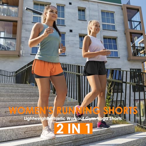 Women's 2-in-1 Running Shorts Medium Black High-Waisted Workout Gym Shorts
