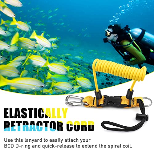 Diving Spring Coil Lanyard with Quick-Release Buckle - Yellow