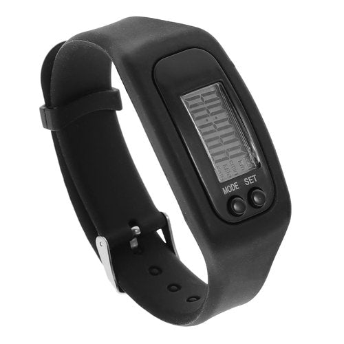 Silicone Fitness Tracker Watch: Electronic Pedometer Bracelet for Men, Women, and Kids - Ideal for Walking (Black)