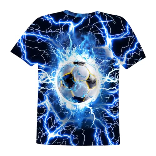 Kids Neon Tie Dye Shirt - Crewneck Short Sleeve Tee for Boys & Girls 6-16 Years, Blue Lightning Soccer Variation 11-13 Years