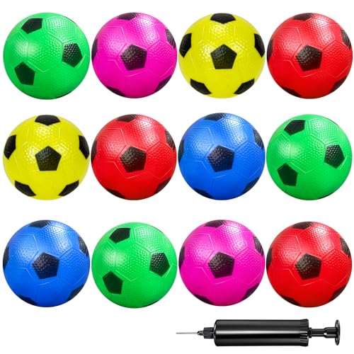 Mini Soccer Balls for Kids - 12 Pack Colorful Soccer Toys with Pump - Party Favors