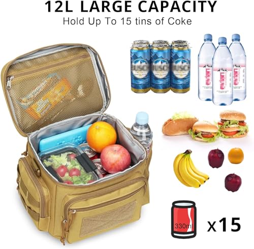 Brown Medium Insulated Tactical Lunch Box 12L Leakproof Cooler Bag for Men