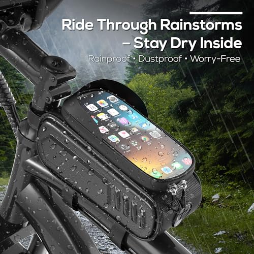VARUN Bike Frame Bag with Touchscreen Window, Waterproof Phone Tube Bag, 1.6L Shockproof Top Tube Storage Pouch, Quick-Access Zipper, Fits Smartphones up to 7¡±