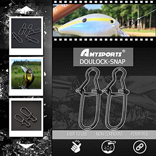 High Strength Fishing Snap Clips Duo Lock Snap Swivels Stainless Steel Black Nickel 110lb 100pcs - Size6