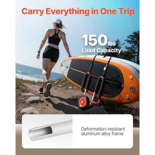 VEVOR Stand Up Board Cart, 150 lbs Surfboard Transport Cart, with 10-inch Solid Rubber Tires & Kickstands & Ratchet Strap for 2 Stand Up Paddle Boards & Surfboards