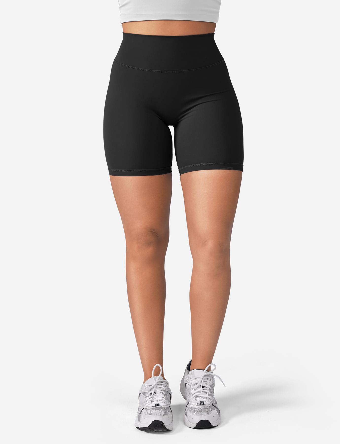 YEOREO Women's Biker Shorts 4.5" / 6" Workout Gym Shorts Craze High Waist Tummy Control Hidden Scrunch Running Yoga Black M