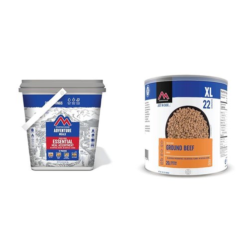 Mountain House Essential Bucket | Freeze Dried Backpacking & Camping Food | 22 Servings | Gluten-Free & Cooked Ground Beef | Freeze Dried Survival & Emergency Food | #10 Can | Gluten-Free