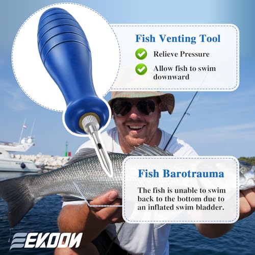 Fish Venting Tool with Blue Handle and Stainless Steel Needles for Deep Sea Fish Relief - Fish Venting Kit