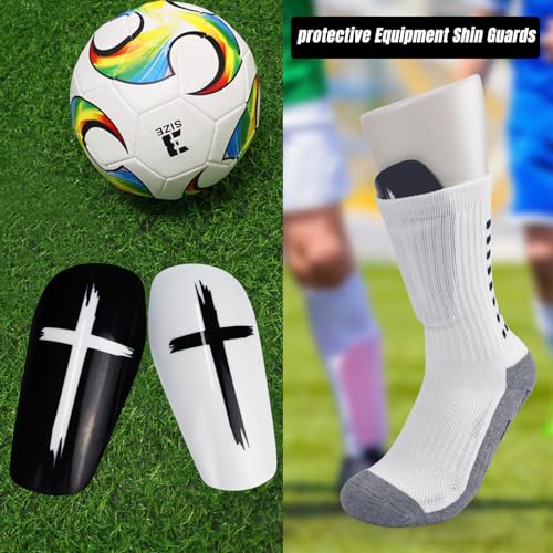 Kids Soccer Shin Guards with Socks - Medium Black+White, Impact Protection